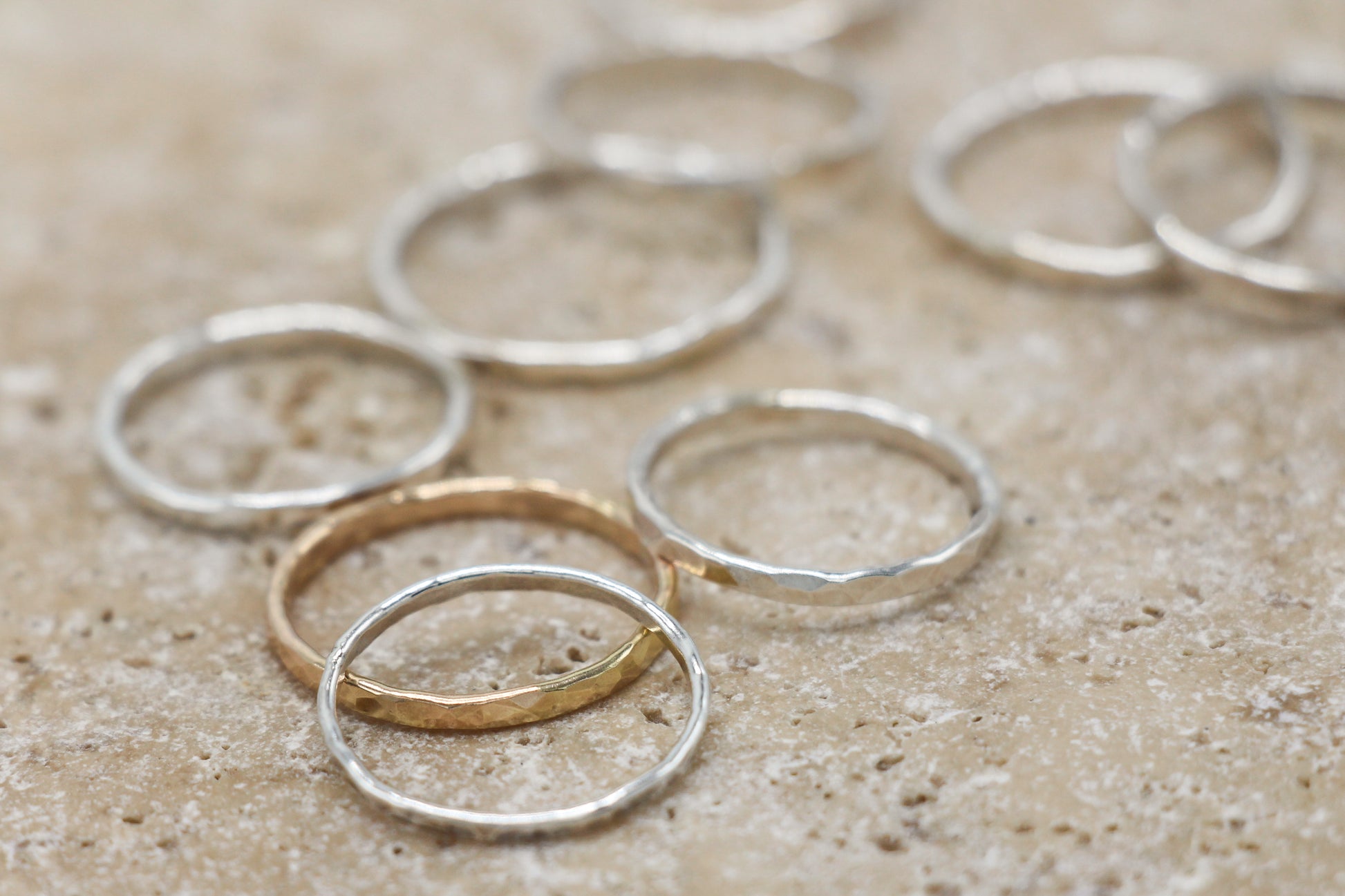 Sterling silver and gold filled hammered simple stacking rings