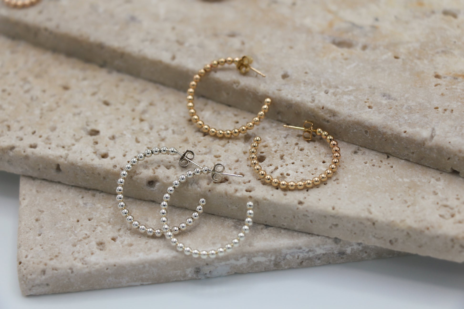 Handmade ball hoop earrings in sterling silver or 14k gold fill