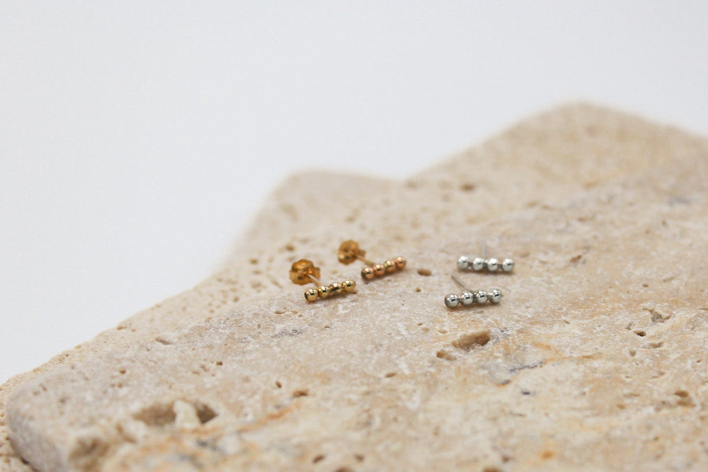 La Palla ball straight line stud earrings in sterling silver and 14k gold filled