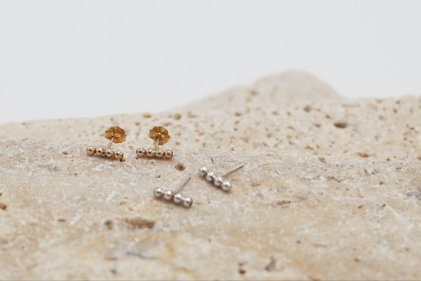 La Palla ball straight line stud earrings in sterling silver and 14k gold filled